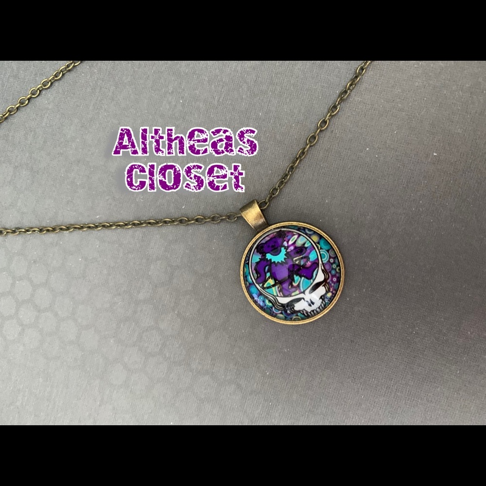 Purple Stealie Bear Necklace